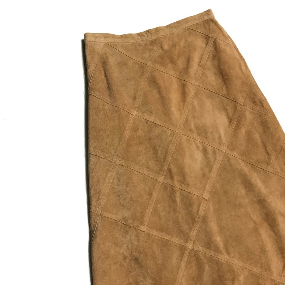 Vintage Suede Patchwork Maxi Skirt in Camel